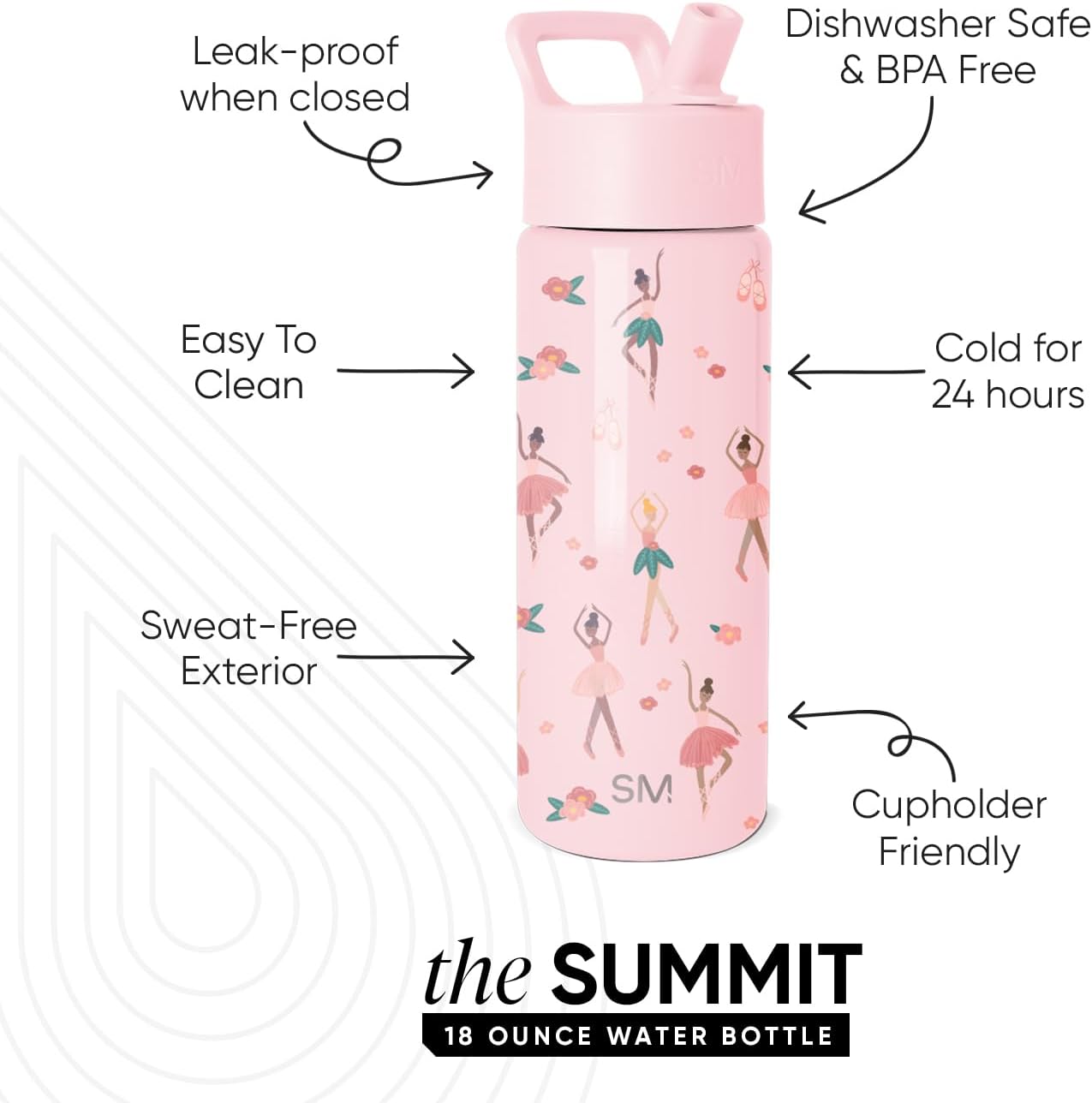 Simple Modern Kids Water Bottle with Straw Lid | 14oz Insulated Stainless Steel Kids Tumbler & Spill Proof Toddler Cup for School, Girls, Boys | Summit | Chloe Floral - Colors B