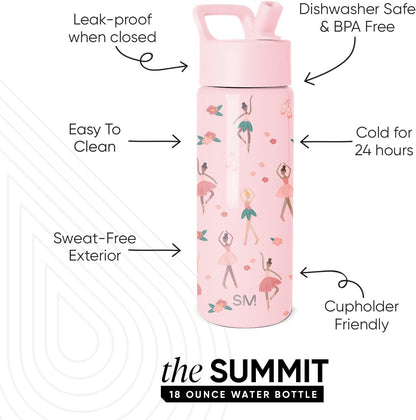 Simple Modern Kids Water Bottle with Straw Lid | 14oz Insulated Stainless Steel Kids Tumbler & Spill Proof Toddler Cup for School, Girls, Boys | Summit | Chloe Floral - Colors B