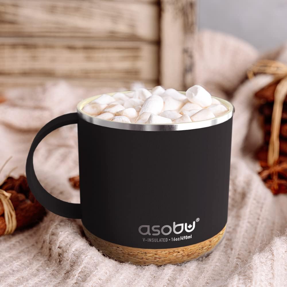 asobu Ultimate Ceramic Travel Mug, 12oz Insulated Stainless Steel Coffee Cup with Handle & Splash-Resistant Lid, Ceramic Lined for Pure Taste, BPA-Free, Double-Wall Vacuum for Hot Drinks