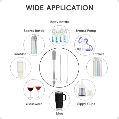 Silicone Cleaning Brush Kit,Water Bottle and Straw Cleaner Brush Set for Tumbler,Baby Bottle,Breast Pump Part,Nipple,Sippy Cup,Glass,Dishwasher Safe,BPA Free,3 Pcs