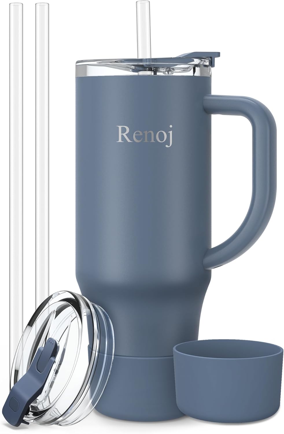 Renoj Insulated Mug 100% Leak Proof Insulated Water Bottle for Iced Coffee & Hot Drinks - Fits Car Cup Holder, Ideal Gift, 2 Straws & Silicone Boot - SnapShift Pink 32 oz