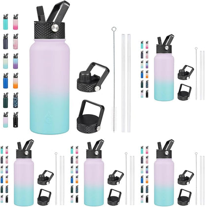 BJPKPK Insulated Water Bottles with Straw Lid, 40oz Stainless Steel Water Bottles with 3 Lids, BPA Free Leakproof Thermo, Tumblers, Cups for Sports, Gym- Midnight - Colors B