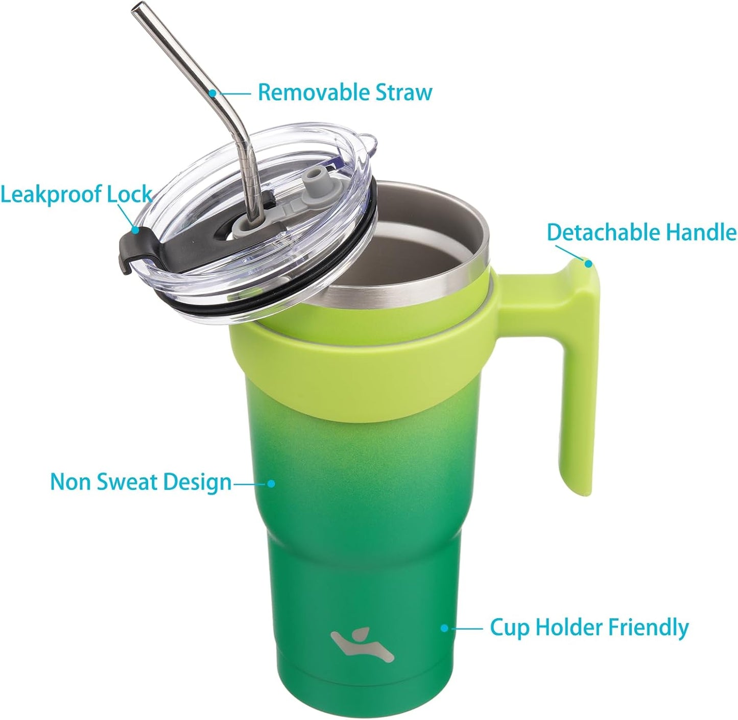 Konokyo 20 oz Tumbler with Handle and 2 Straw 2 Lid, Insulated Water Bottle Stainless Steel Vacuum Cup Reusable Travel Mug,Black