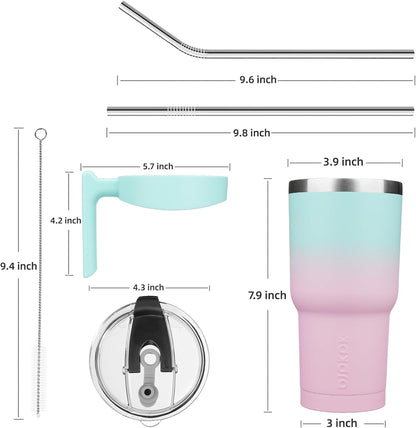 BJPKPK Tumbler With Handle And Straw Lid 40 oz Stainless Steel Insulated Coffee Tumbler Cups For Home, Office or Car,Turquoise