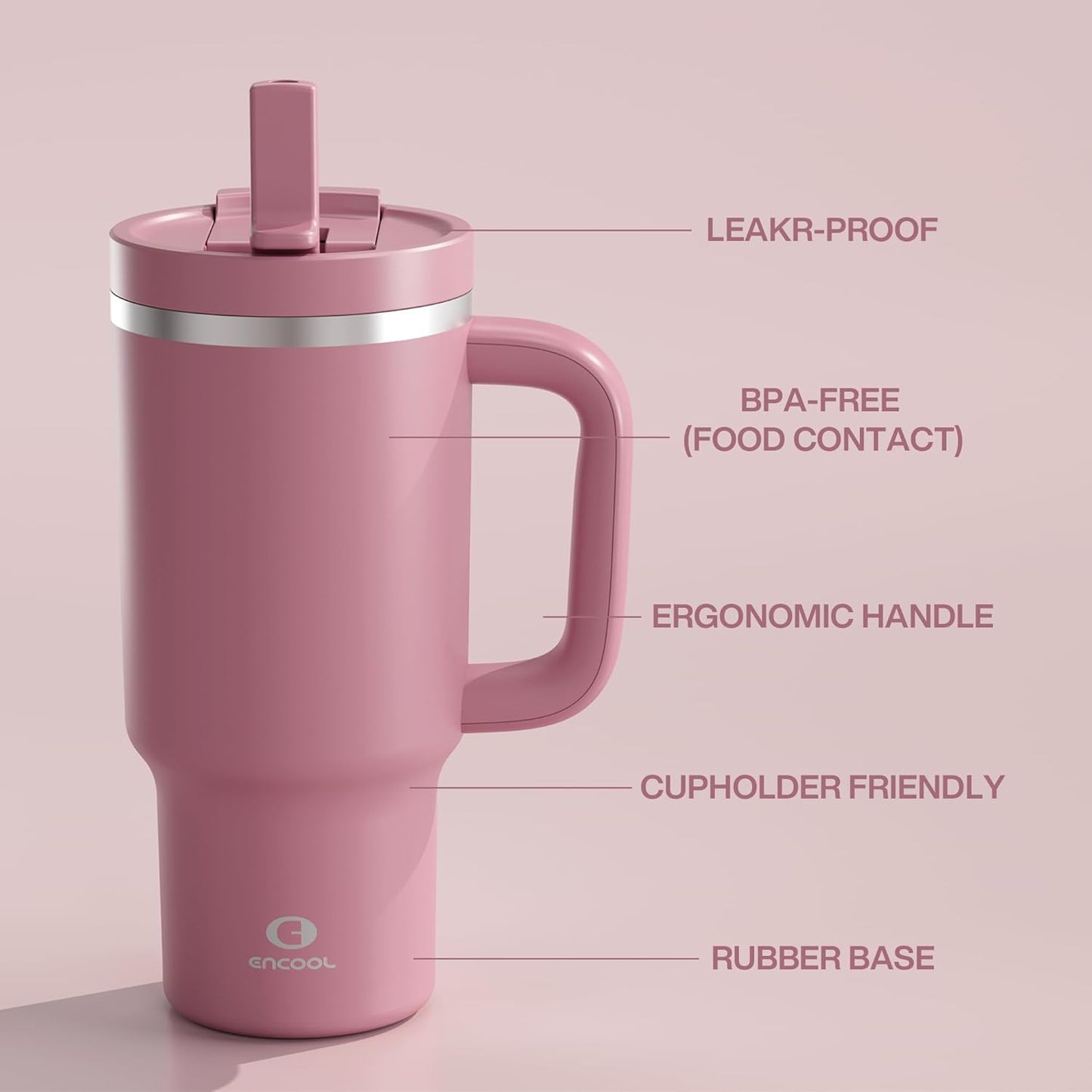 40 oz Tumbler with Handle and Straw: Stainless Steel Insulated Tumbler Keeps Cold for 24 Hours, Leakproof Travel Cup Fits in Cup Holder and BPA-Free, Cotton Candy