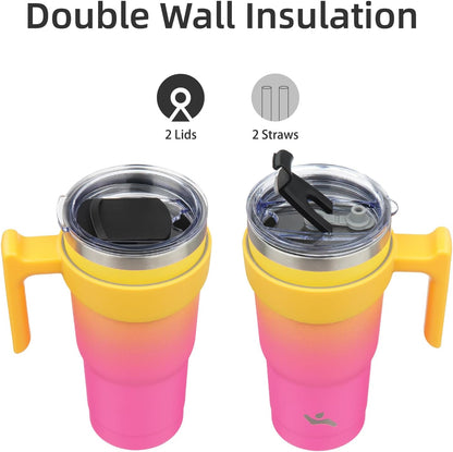 Konokyo 20 oz Tumbler with Handle and 2 Straw 2 Lid, Insulated Water Bottle Stainless Steel Vacuum Cup Reusable Travel Mug,Black