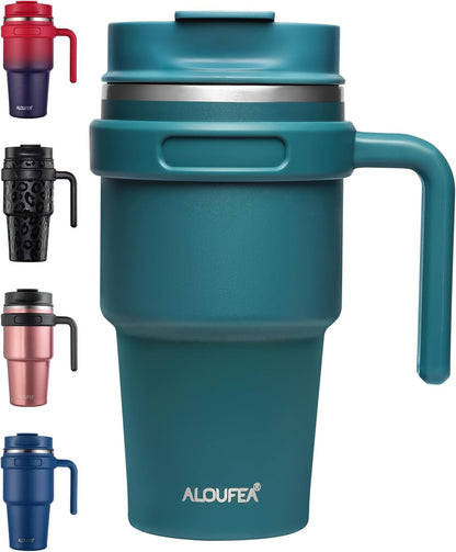 20 oz Insulated Coffee Mug Tumbler with Handle, Stainless Steel Travel Mug Tumbler with Lid and Straw,Double Wall Vacuum Leak Proof Ice Coffee Thermal Cup, Black