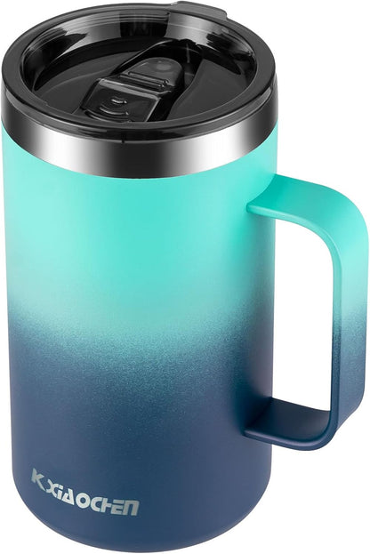 KXIAOCHEN 20oz Insulated Coffee Mug with Lid, Stainless Steel Coffee Cup, Double Wall Vacuum Coffee Tumbler with Handle, Premium Thermal Travel Coffee Mug (Navy Blue)