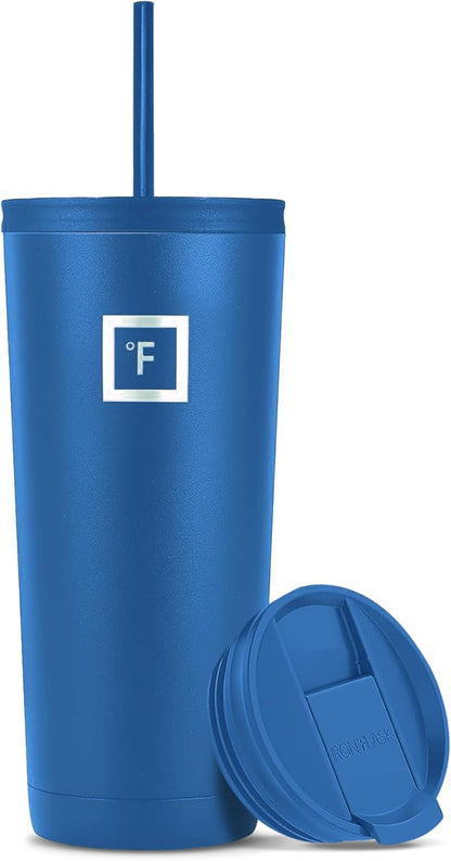 IRON °FLASK Classic Tumbler - Vacuum Insulated Stainless Steel Water Bottle, Double Walled, Drinking Cup, Insulated Travel Mug (Cobalt, 24 oz Solid Lid)
