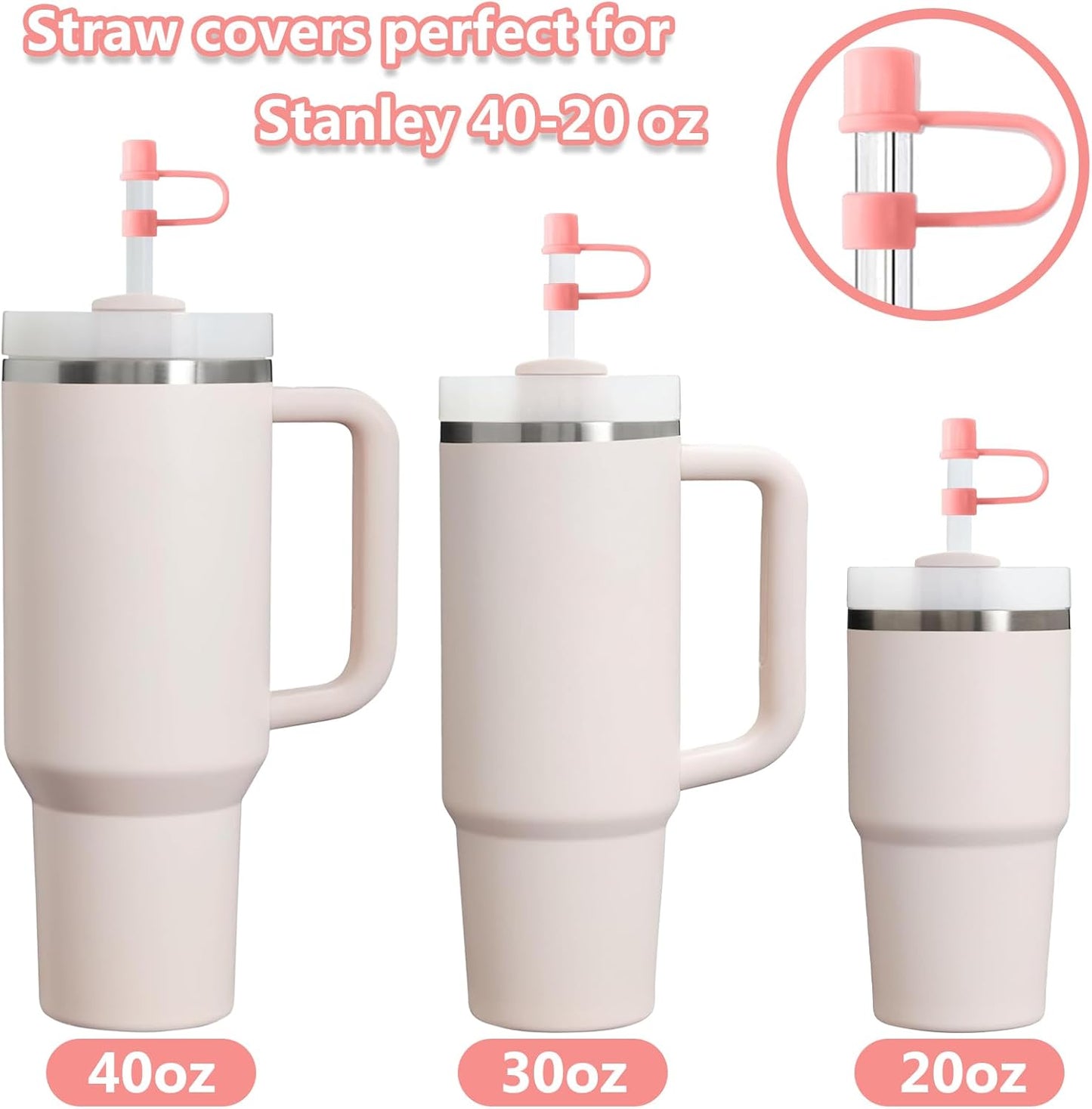 6PCS Silicone Straw Covers Cap Compatible with Stanley Cup 30-40 oz Tumbler with Handle 10mm Straw Toppers，Dust-Proof Reusable Straw Cover for Stanley Cup Accessories (Black)