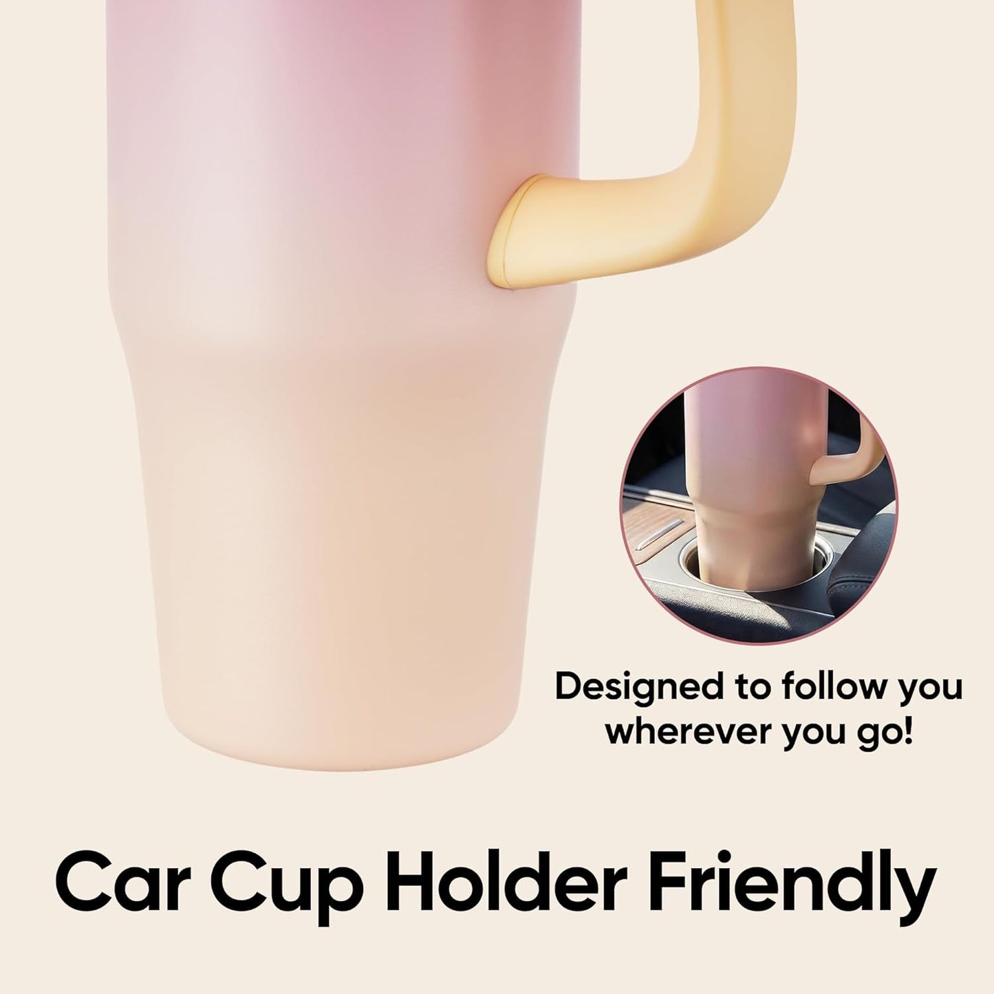 Fijinhom 32 oz Tumbler with Handle, 304 Stainless Steel Insulated Water Bottle Keeps Cold 24 Hours, Water tumbler with flip straw, Insulated Coffee Mug, Travel Cup for Sports & Gifts, Honey Peach