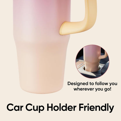 Fijinhom 32 oz Tumbler with Handle, 304 Stainless Steel Insulated Water Bottle Keeps Cold 24 Hours, Water tumbler with flip straw, Insulated Coffee Mug, Travel Cup for Sports & Gifts, Honey Peach