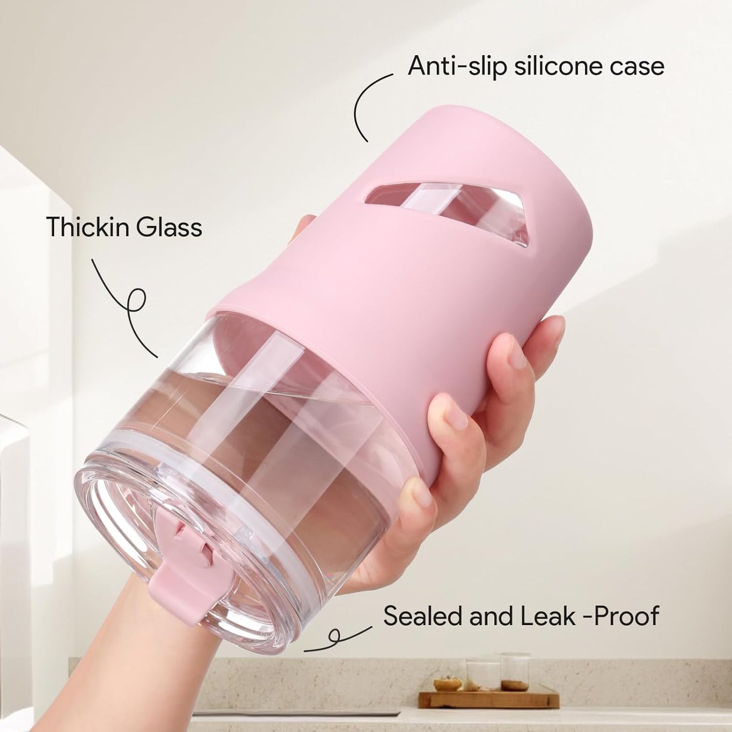 Glass Tumbler with Lids and Straws, 20 oz Iced Coffee Cup and Smoothie Cup with Bamboo Lid and On the go Lid,Glass Cups With Straws