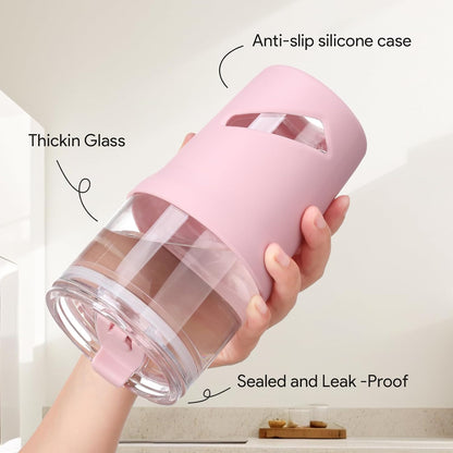 Glass Tumbler with Lids and Straws, 20 oz Iced Coffee Cup and Smoothie Cup with Bamboo Lid and On the go Lid,Glass Cups With Straws