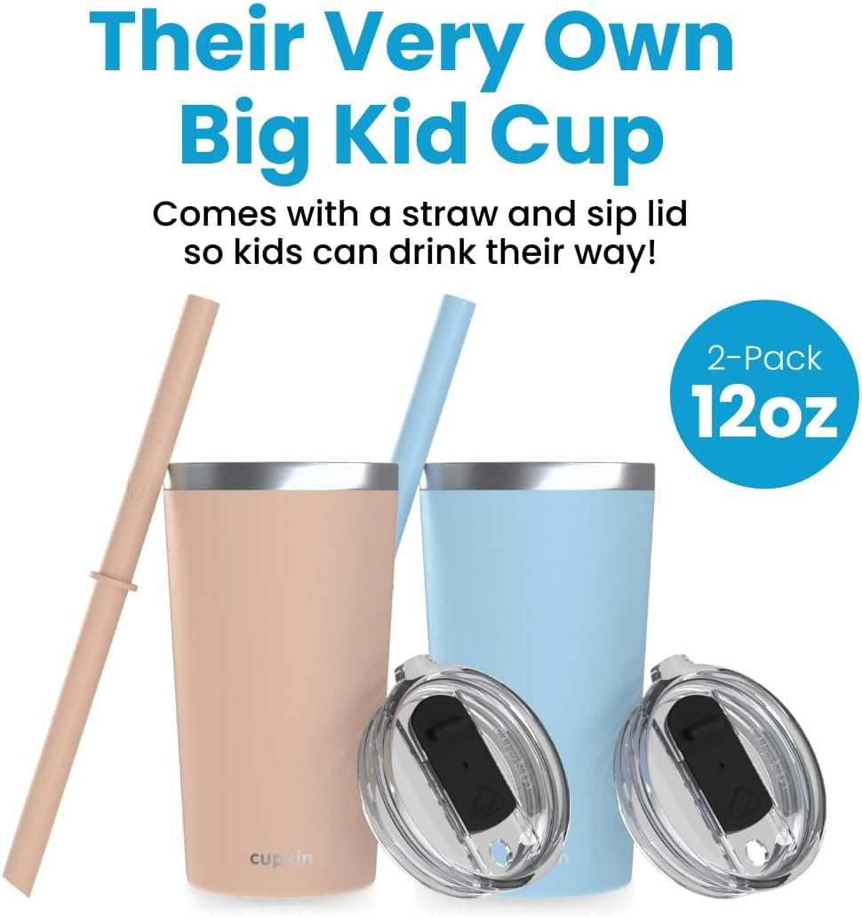 CUPKIN Stainless Steel Insulated Tumbler with Lid and Straw, 20 oz Stainless Steel Cups, Set of 2 Travel Coffee Mug for Adults, Iced Coffee Cup with Lid, Tumbler for Travel (Coral + Yellow)