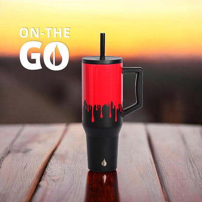 Elemental 32 oz 100% Leak Proof Tumbler with Handle & Straw - Stainless Steel Double Wall Insulated Tumbler for Hot and Cold Beverages - Travel Coffee Mug with Sip & Straw Lid - White - Colors B