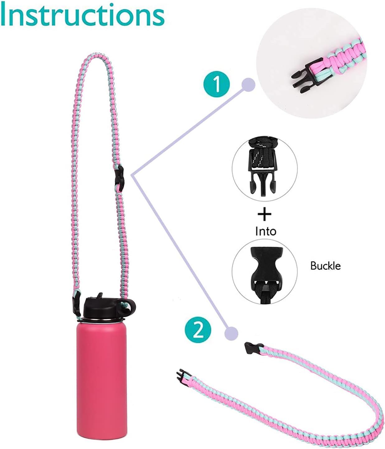 Wongeto Paracord Handle Carrier Holder with Shoulder Strap,Compatible with Hydro Flask Wide Mouth Water Bottles