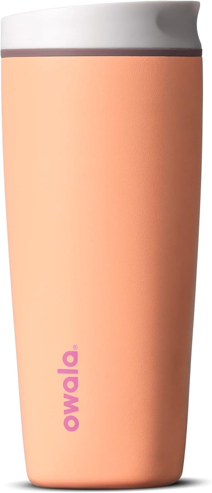 Owala SmoothSip Slider Insulated Stainless Steel Coffee Tumbler, Reusable Iced Coffee Cup, Hot Coffee Travel Mug, BPA Free 12 oz, Peachy Keen