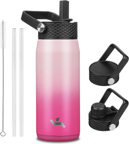 Konokyo 22oz Stainless Steel Bottles with 3 Lids Sport Insulated Water Bottle,Mint