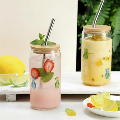Honeydak 2 Pcs Icon Juice Glass Tumbler with Lid & Straw - 18 oz Cloud and Sun Icon Can Shape Glass Cups Coffee Juice Beer Soda Drinking Cup for Summer Halloween Christmas Party Supplies Gift