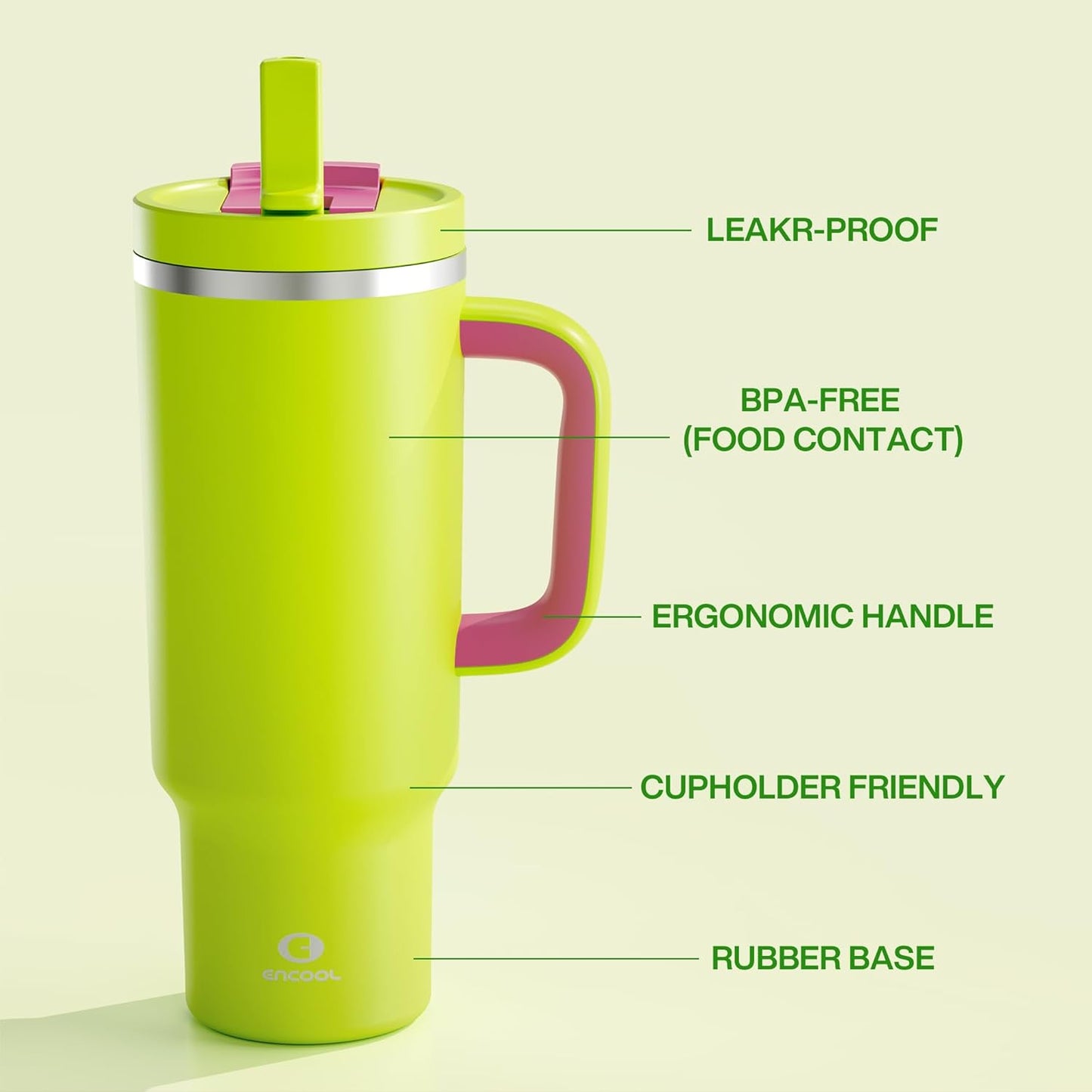 40 oz Tumbler with Handle and Straw: Stainless Steel Insulated Tumbler Keeps Cold for 24 Hours, Leakproof Travel Cup Fits in Cup Holder and BPA-Free, Cotton Candy