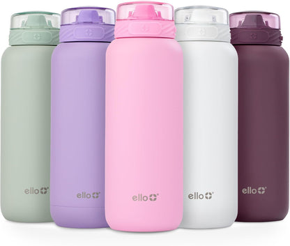 Ello Cooper 22oz Stainless Steel Water Bottle with Straw and Carry Handle, Double Walled and Vacuum Insulated Metal, Leak Proof Locking Lid with Soft Silicone Spout, Reusable, BPA Free, Lilac