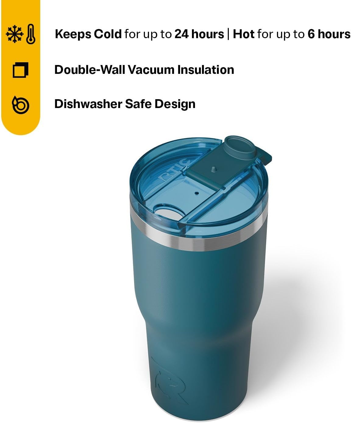 RTIC 20oz Essential Tumbler with Lid, Ceramic Lined, Insulated, Stainless Steel, Metal, Double Wall Vacuum-Insulation, Travel Cup for Iced Coffee, Tea, Hot and Cold Drink, Graphite