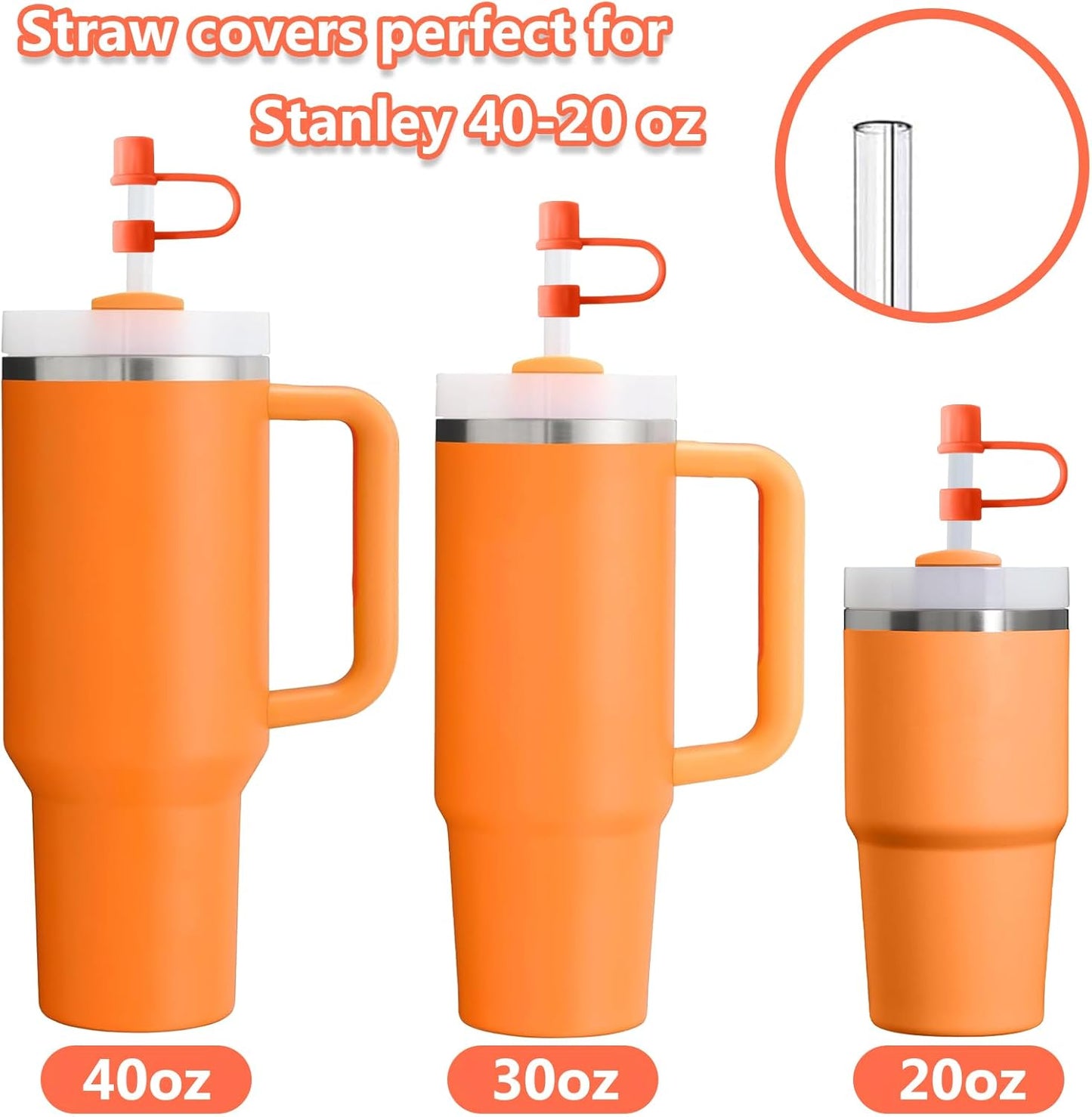 6PCS Silicone Straw Covers Cap Compatible with Stanley Cup 30-40 oz Tumbler with Handle 10mm Straw Toppers，Dust-Proof Reusable Straw Cover for Stanley Cup Accessories (Black)