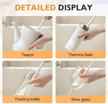 12.4" Silicone Bottle Brush, 3-in-1 Ergonomic Long Handled Cleaning Cup Brush,Water Bottle Cleaner,Deep Cleaning for Baby Bottles,Glassware, Narrow Neck Containers (White)