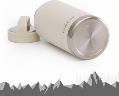 GRANDTIES 2 Lids Sports Stainless Steel Water Bottles – Wide Mouth Vacuum Insulated Reusable Leak Proof BPA-Free Travel Metal Canteen, Thermal Bottles for Men Women Gym (Ivory White 32 oz)