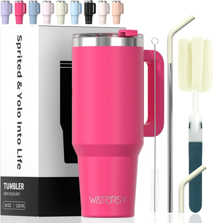 40 oz Tumbler with Handle,Tumbler with Lid and Straw,Double Wall Insulated Cup Stainless Steel Travel Mug(Cold for 34 Hours),Water Bottle for Iced Tea,Coffee,Cold Beverages(Purple)