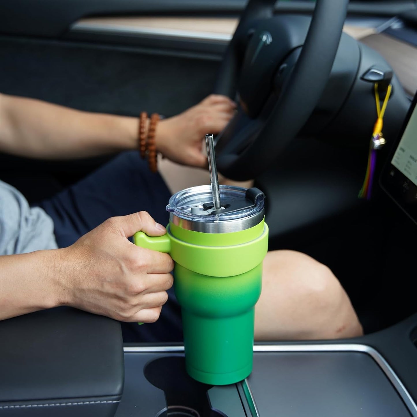 BJPKPK Tumbler With Handle And Straw Lid 40 oz Stainless Steel Insulated Coffee Tumbler Cups For Home, Office or Car,Turquoise