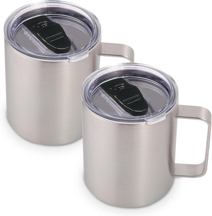 Volhoply 14oz Insulated Stainless Steel Coffee Mug with Lid Bulk 4 Pack,Double Wall Vacuum Travel Coffee Cup with Handle,Reusable Metal Cups Tumbler Cup,Camping Mugs,Ideal Gifts(Mix,4)