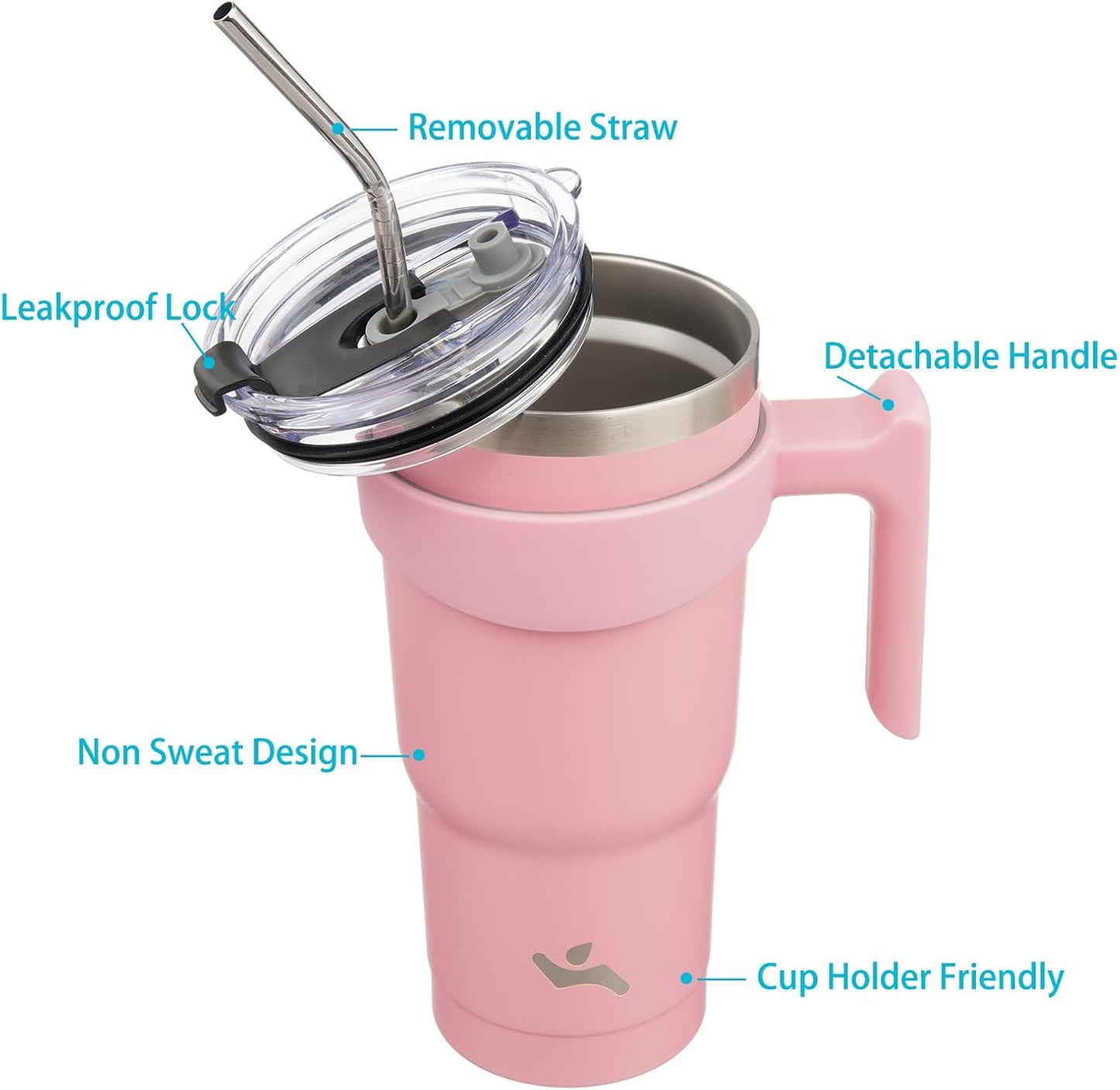 Konokyo 20 oz Tumbler with Handle and 2 Straw 2 Lid, Insulated Water Bottle Stainless Steel Vacuum Cup Reusable Travel Mug,Black