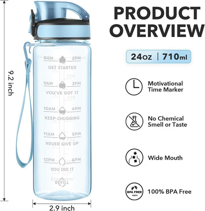 Enerbone Water Bottle, Leakproof BPA & Toxic Free, Motivational Water Bottle with Times to Drink and Straw, Fitness Sports Water Bottle with Strap for Office, Gym, Outdoor Sports