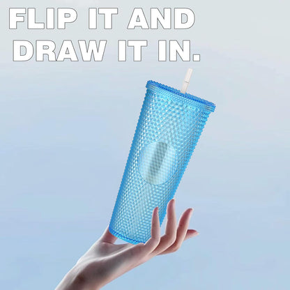 Studded Tumbler With Straw Tumblers With Lids And Straws Iridescent Blue Cups Water Cup With Straw And Lid BPA-Free Double-Wall Plastic for Iced Coffee Cups or Water 24 Oz