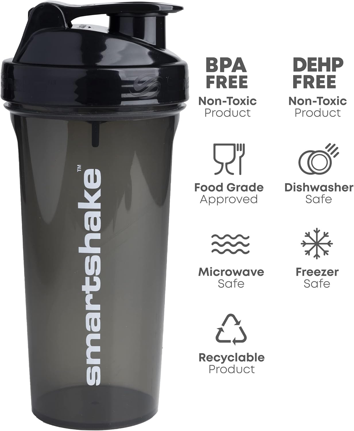Smartshake Lite 4-Pack Protein Shaker Bottle 400 ml | 13.5 oz - Leakproof Screw-on Lid - BPA Free – Unisex - Mist Grey, Army Green, Black, Navy Blue | 4-Pack