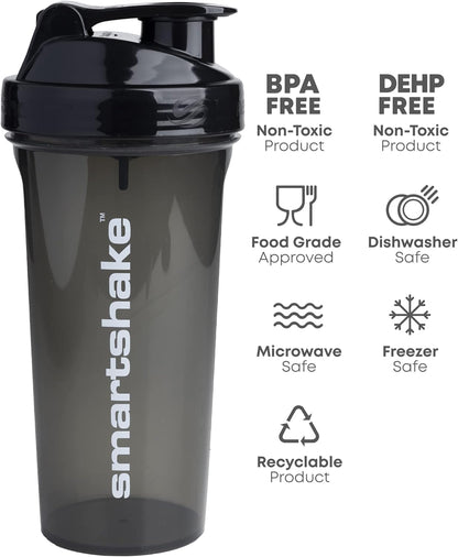 Smartshake Lite 4-Pack Protein Shaker Bottle 400 ml | 13.5 oz - Leakproof Screw-on Lid - BPA Free – Unisex - Mist Grey, Army Green, Black, Navy Blue | 4-Pack