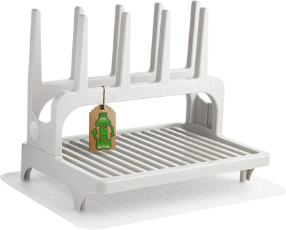 PopYum Seattle Gray Space Saving Drying Rack Made from 100% Recycled Bottles with Clear Frosted Silicone Drying Mat, Countertop for Baby Bottle, Plastic Bags, Cups, Glass, Tumblers, Compact