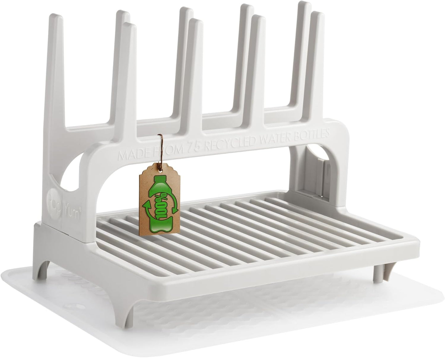 PopYum Seattle Gray Space Saving Drying Rack Made from 100% Recycled Bottles, Countertop for Baby Bottle, Plastic Bags, Cups, Glass, Tumblers, Compact