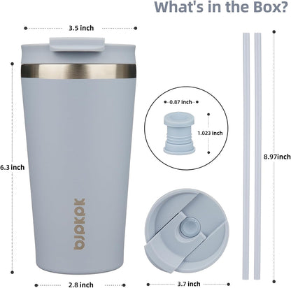 BJPKPK 22oz Insulated Tumbler With lid And Straw Stainless Steel Tumblers Travel Coffee Mug Reusable Thermal Cup,Sky
