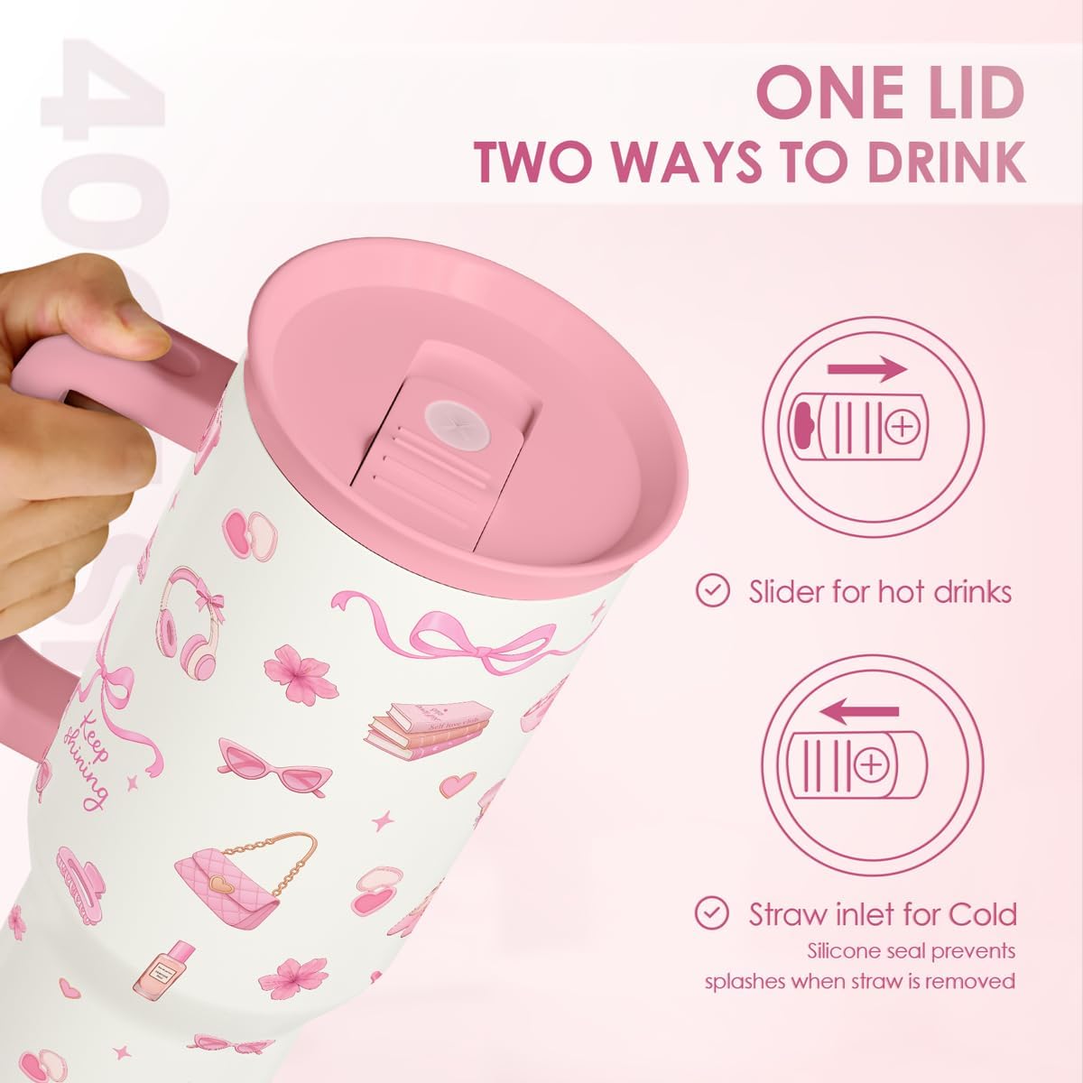 SANDJEST Pickleball 40oz Tumbler With Handle and Straw, Pickleball Queen Insulated Stainless Steel Travel Coffee Mug for Women Girls Players, Gift Idea for Birthday Christmas Mothers Day