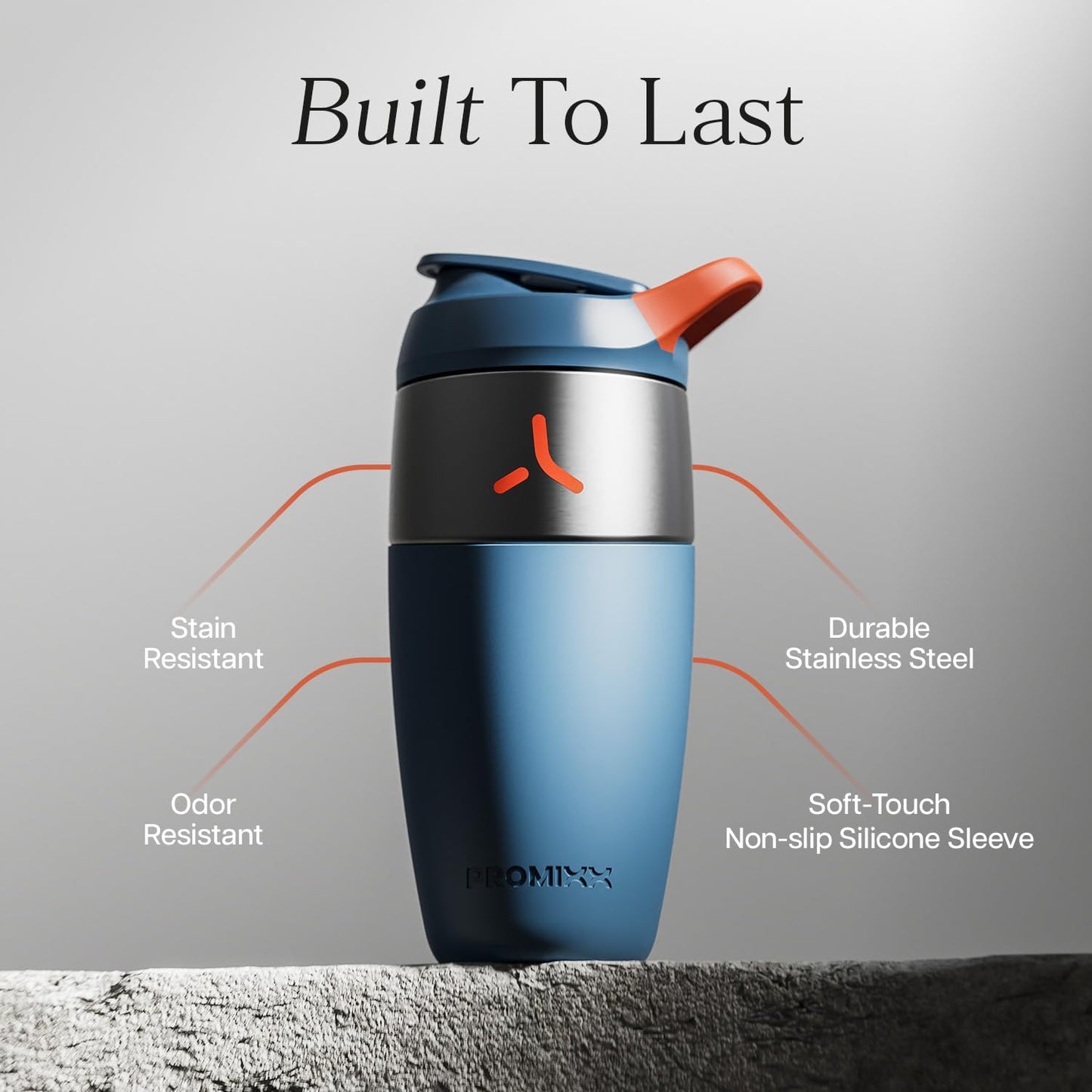 Promixx Pursuit Stainless Steel Shaker Bottle - 26oz Lightweight Metal Protein Mixer with Snap-Fit Agitator for Smooth Shakes - Leak-Proof Gym Shaker Cup for Fitness & Travel - Midnight Blue