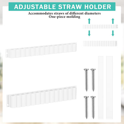 Baderke Straw Holder for Cabinet Reusable Straw Organizer with Double Sided Adhesive Tape Screws Storage Container for Kitchen Counter Cupboard(White,Classic)