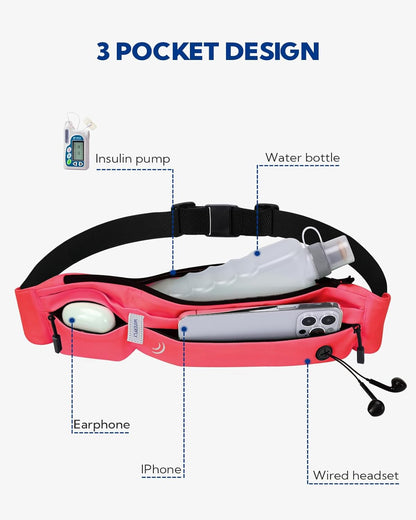 WATERFLY Running Belt Fanny Pack: Runner Marathon Jogging Waist Pack Sport Workout Exercise Fitness Phone Holder Belt for Men Women Jogger Slim Waist Bag Black