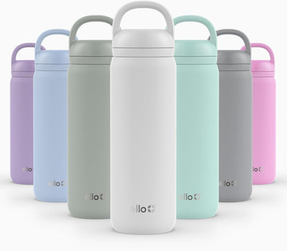 Ello Cooper 22oz Stainless Steel Water Bottle with Straw and Carry Handle, Double Walled and Vacuum Insulated Metal, Leak Proof Locking Lid with Soft Silicone Spout, Reusable, BPA Free, Lilac