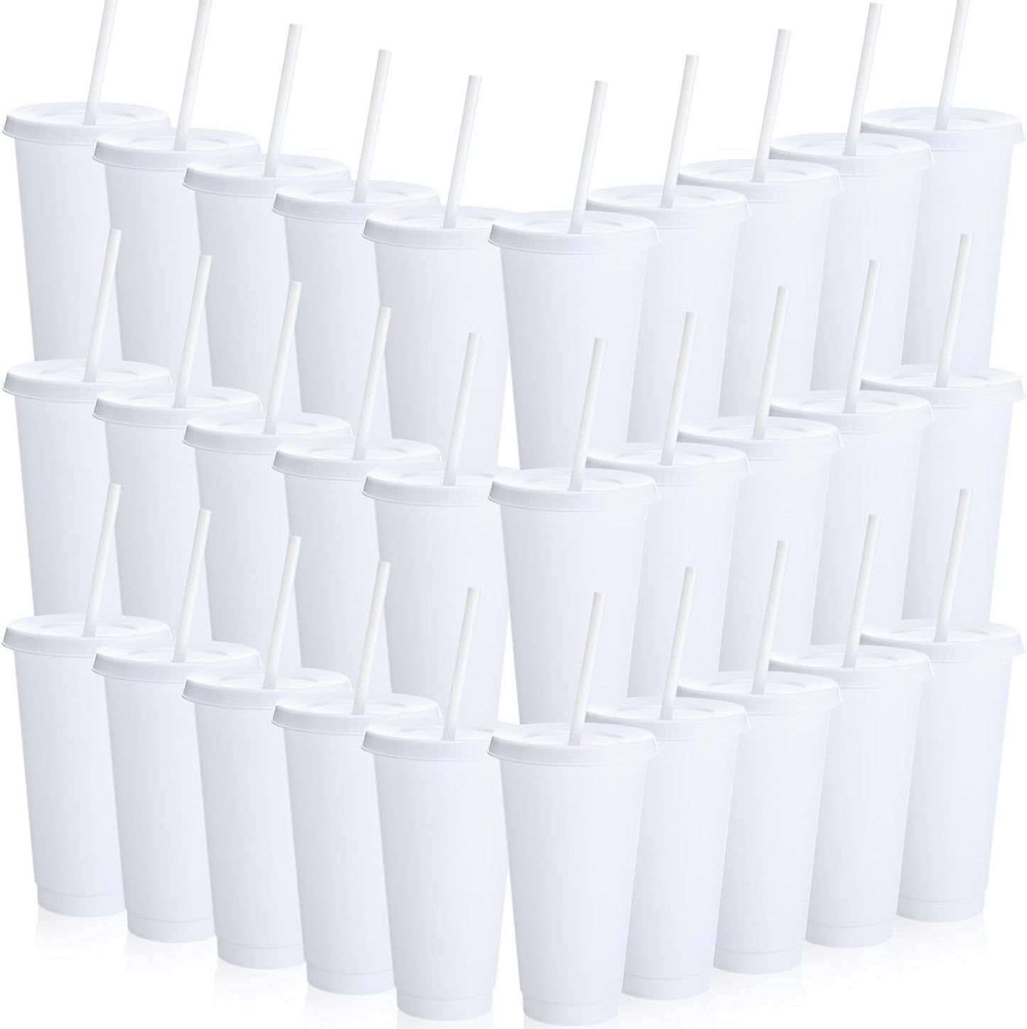Honeydak 15 Pack Tumbler with Straw and Lid Bulk Cups for Gifts Water Bottle Iced Coffee Travel Mug Cup Reusable Plastic Tumblers for Party Birthdays 24-27 oz (Solid Color)