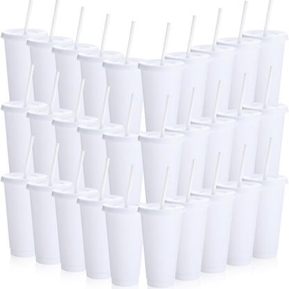 Honeydak 15 Pack Tumbler with Straw and Lid Bulk Cups for Gifts Water Bottle Iced Coffee Travel Mug Cup Reusable Plastic Tumblers for Party Birthdays 24-27 oz (Solid Color)