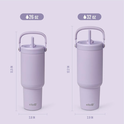 Ello Oasis Go+ 26oz Tumbler with Top Handle and Retracting Straw | Reusable Insulated Stainless Steel Cup, 100% Leakproof Water Bottle, 24 Hours Cold, Cup Holder Friendly For Travel | Wild Rasberry