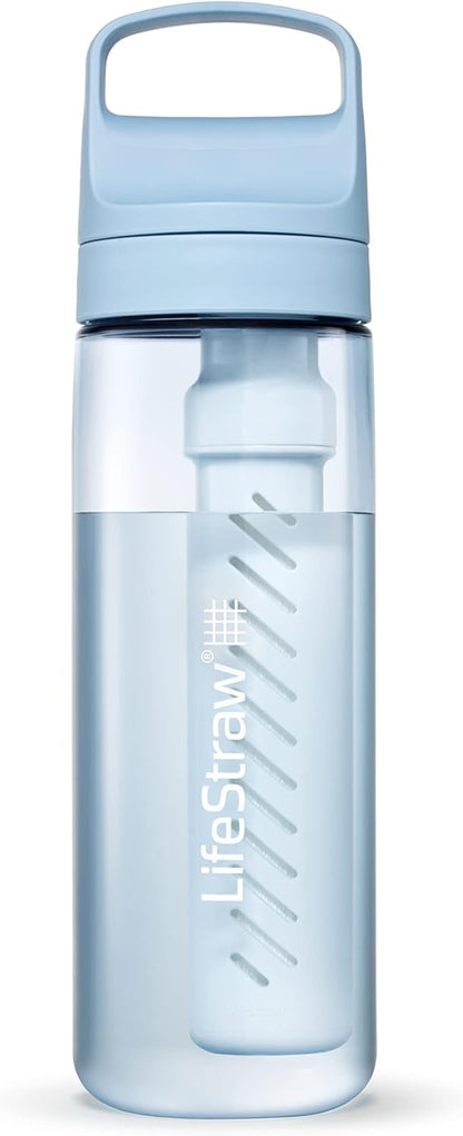 LifeStraw Go Series – BPA-Free Water Filter Bottle for Travel and Everyday use removes Bacteria, parasites and microplastics, Improves Taste, 22oz; Clear